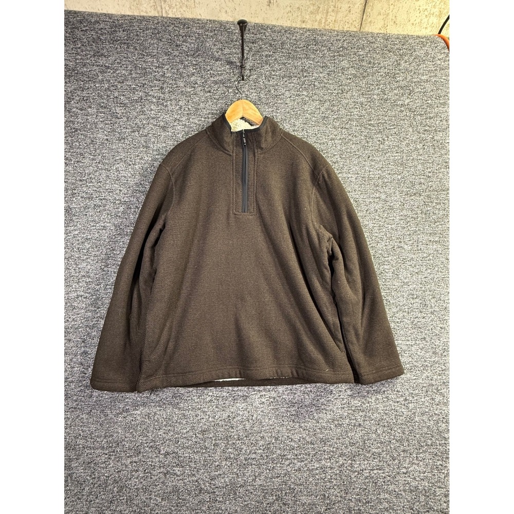Orvis Mens Large Brown Honeycomb Sherpa Lined Quarter Zip Pullover Sweater